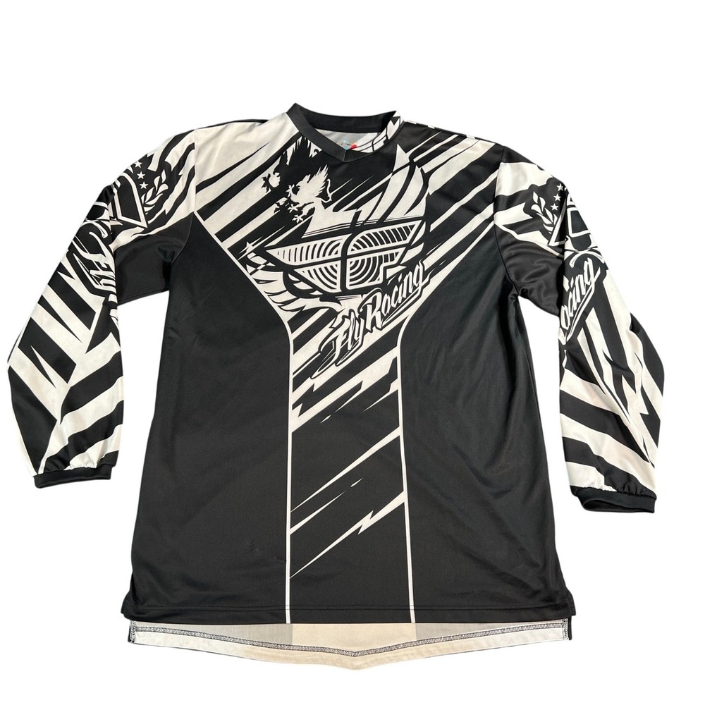 Fly Racing Motocross Jersey Mens XL Black White Graphic Long Sleeve V-Neck MX